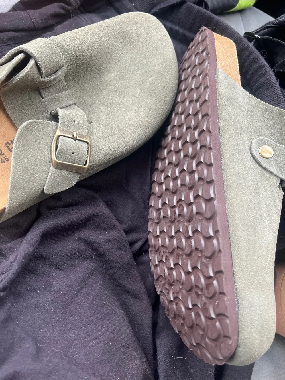 Suede Slip-On Clog Mule in Siege with Adjustable Buckle